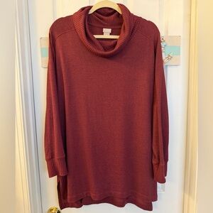 Chico’s Burgundy Cowl-neck Tunic Sweater Sz 2 (12-14)